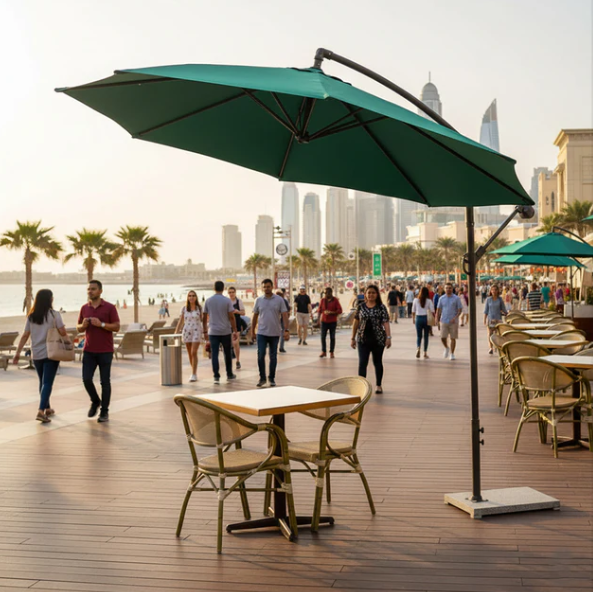 Green Cantilever Hanging Umbrella with Base | Outdoor Patio & Garden Shade Umbrella