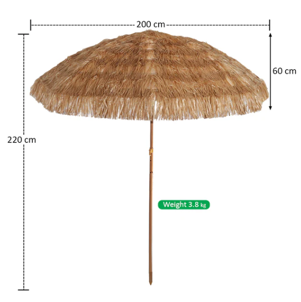 Hawaiian Style Straw Outdoor Umbrella Without Base | Tropical Tiki Garden Umbrella