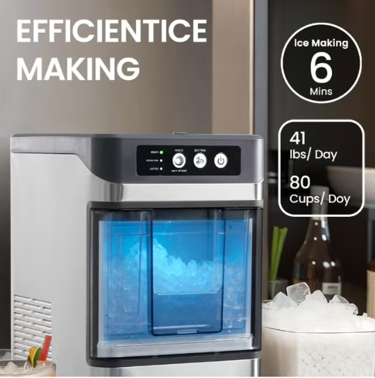 Automatic Countertop Nugget Ice Maker 17KG/24H – Portable Chewable Pellet Ice Machine with Self-Cleaning, Quiet Operation & Ice Scoop