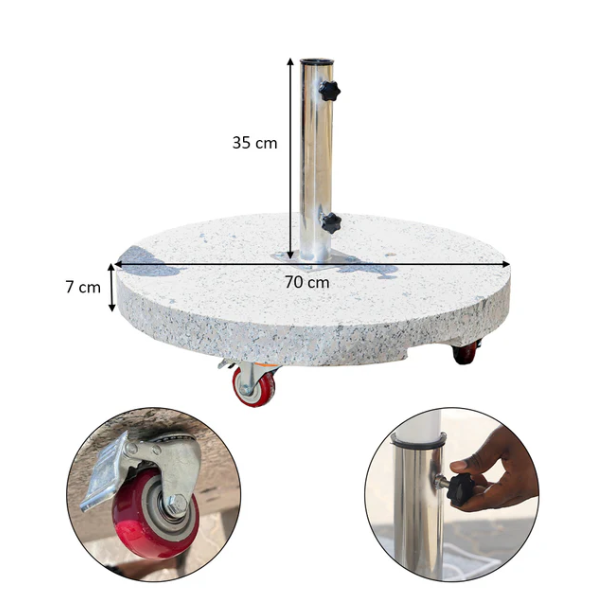 70kg Round Marble Umbrella Base with Wheels | Heavy-Duty Outdoor Parasol Stand
