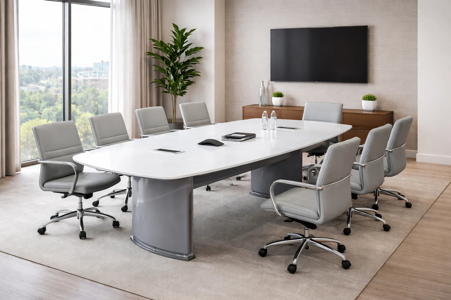 BG-9936 Glossy White Meeting Table 360 cm | Executive Conference Table with Power & USB Ports