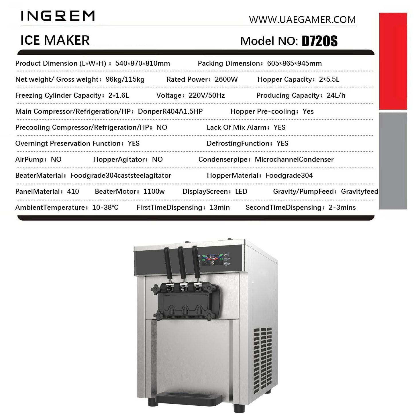 2600W Commercial Ice Cream Machine,Production volume: 24L/H,LCD Digital Display Ice Cream Maker,Shortage Alert, Countertop Soft Ice Cream Maker for Restaurant Family Parties - COOLBABY