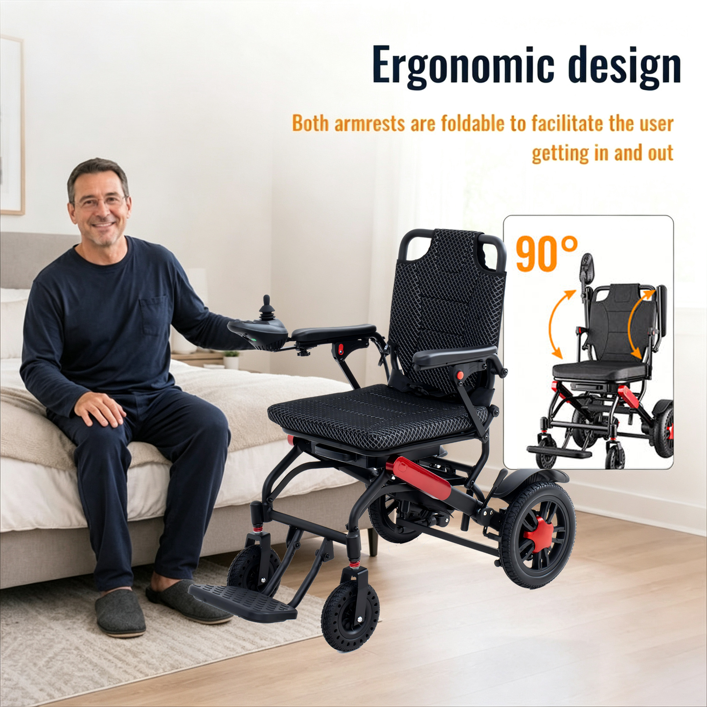 Lightweight Folding Electric Wheelchair – 200W * 2, 25km range, up to 150kg Airline Approval