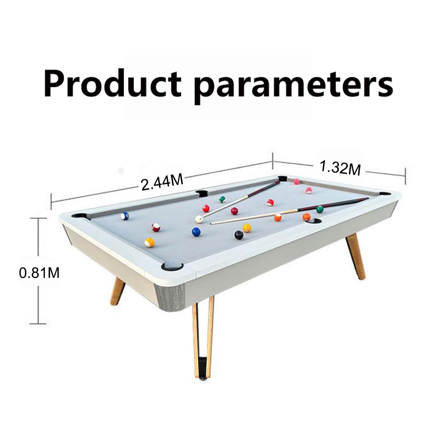 8-ft 3 IN 1 Professional Billiard Pool Tables with Full Accessory Pool Table with Table Tennis Top - White with Grey Felt - COOLBABY