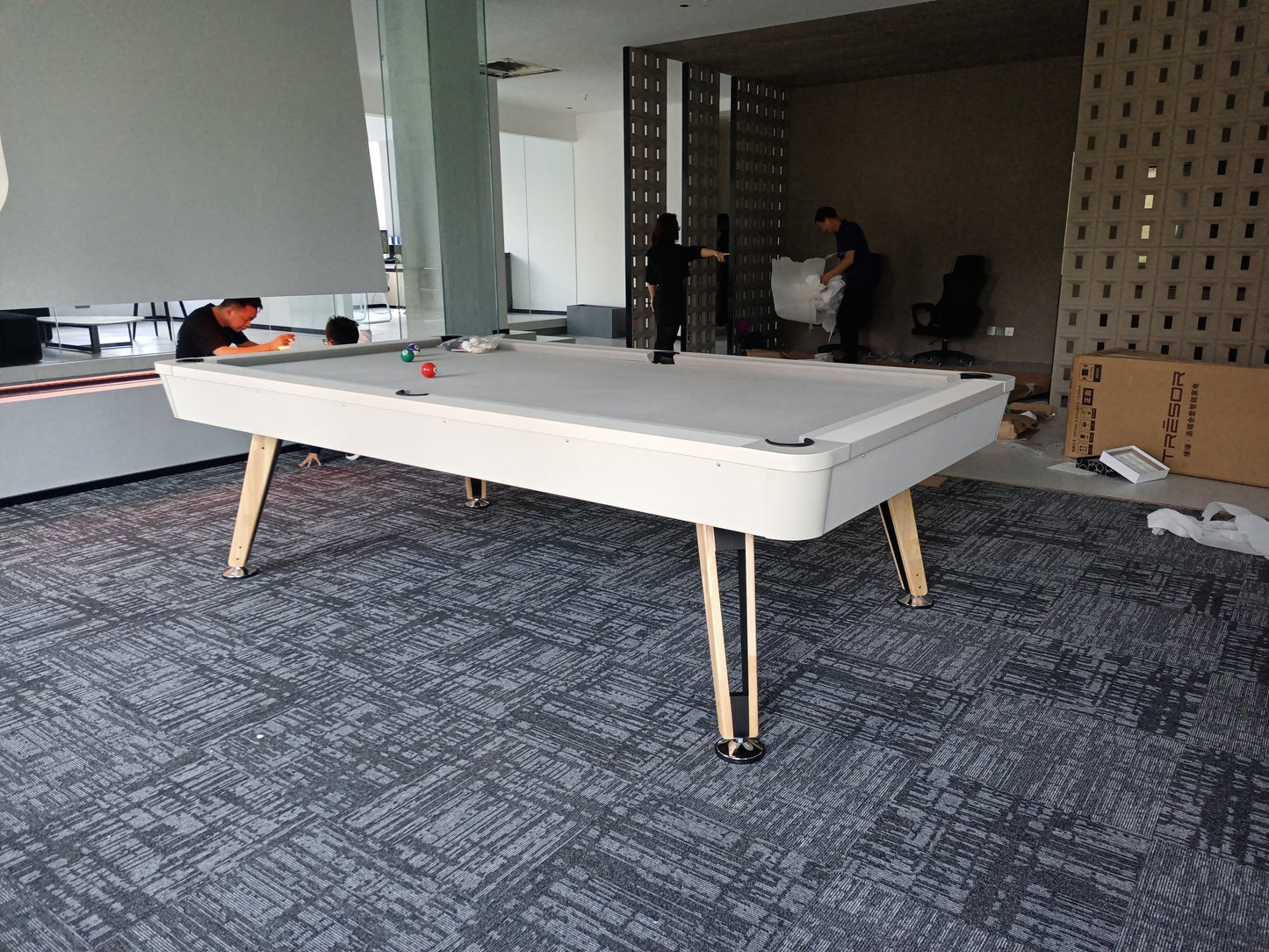 8-ft 3 IN 1 Professional Billiard Pool Tables with Full Accessory Pool Table with Table Tennis Top - White with Grey Felt - COOLBABY