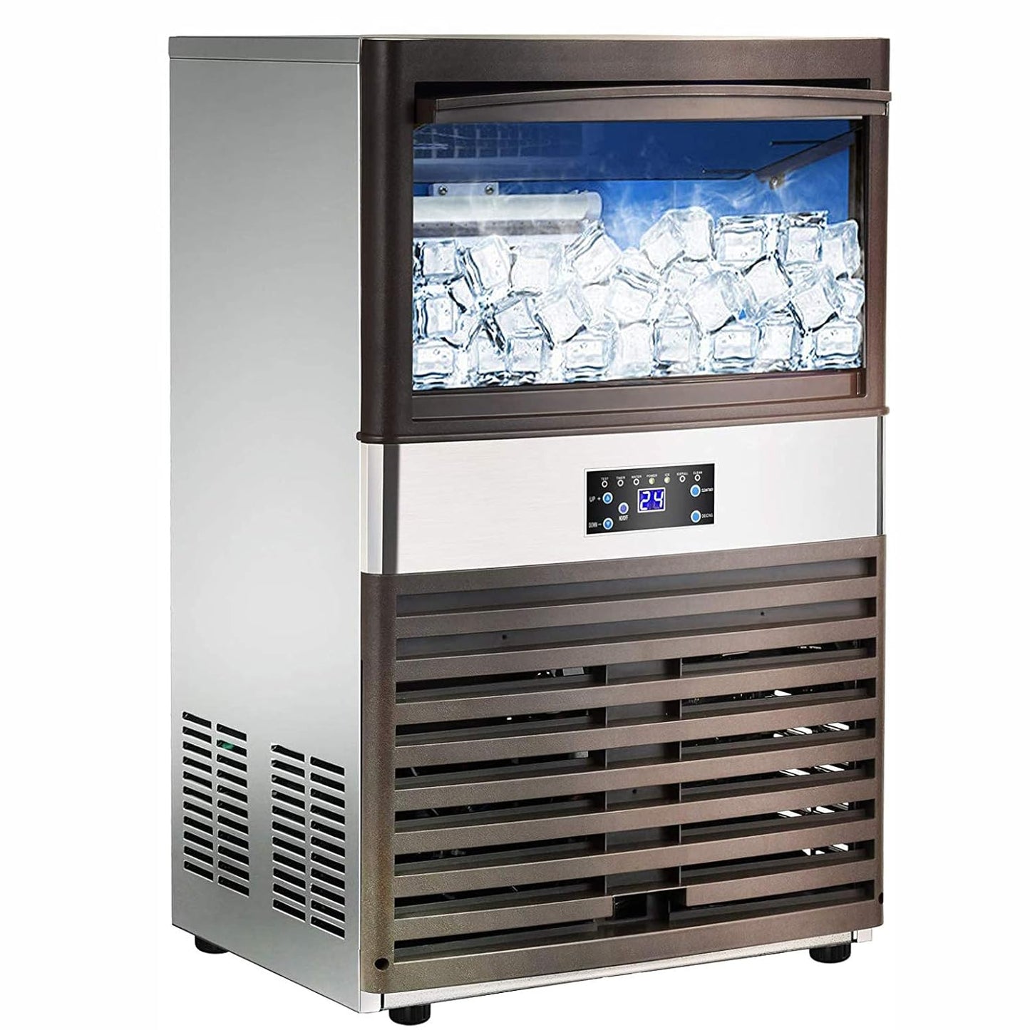 Commercial Ice Cube Maker Stainless Steel Commercial Ice Maker - 30kg/24h with 12kg Storage Capacity - COOLBABY