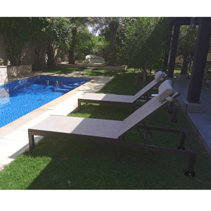 Patio Lounge Chair with Wheels, Outdoor Garden Sun Pool Chair - GREY - COOLBABY