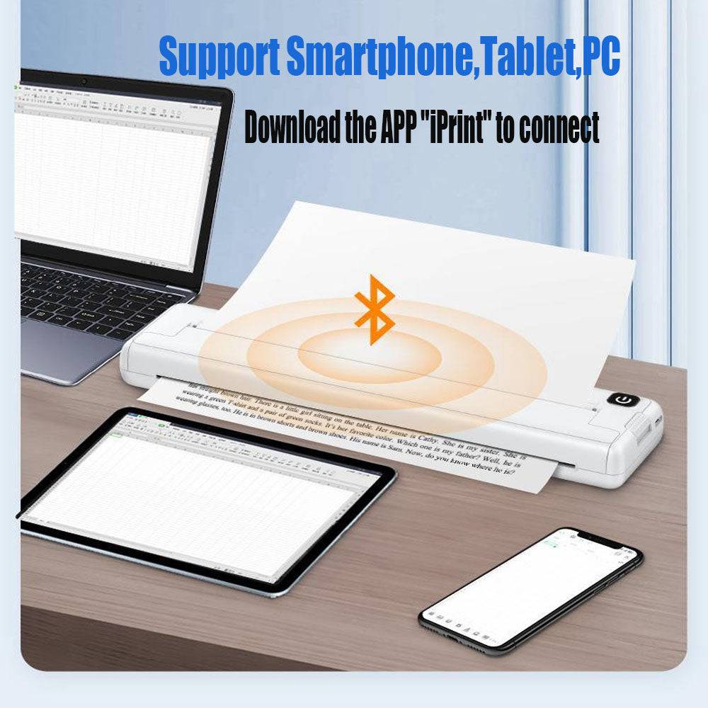 COOLBABY DYJ-WT A4 Portable Thermal Printer, Supports 8.26"x11.69" A4 Thermal Paper, Wireless Mobile Travel Printers for Car & Office, Bluetooth Printer Compatible with Phone & Laptop - COOL BABY