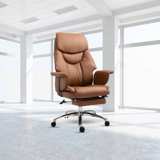 Ergonomic Office Chair, Luxurious PU Leather Chair - Brown - COOLBABY