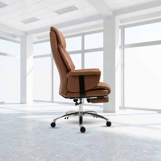 Ergonomic Office Chair, Luxurious PU Leather Chair - Brown - COOLBABY