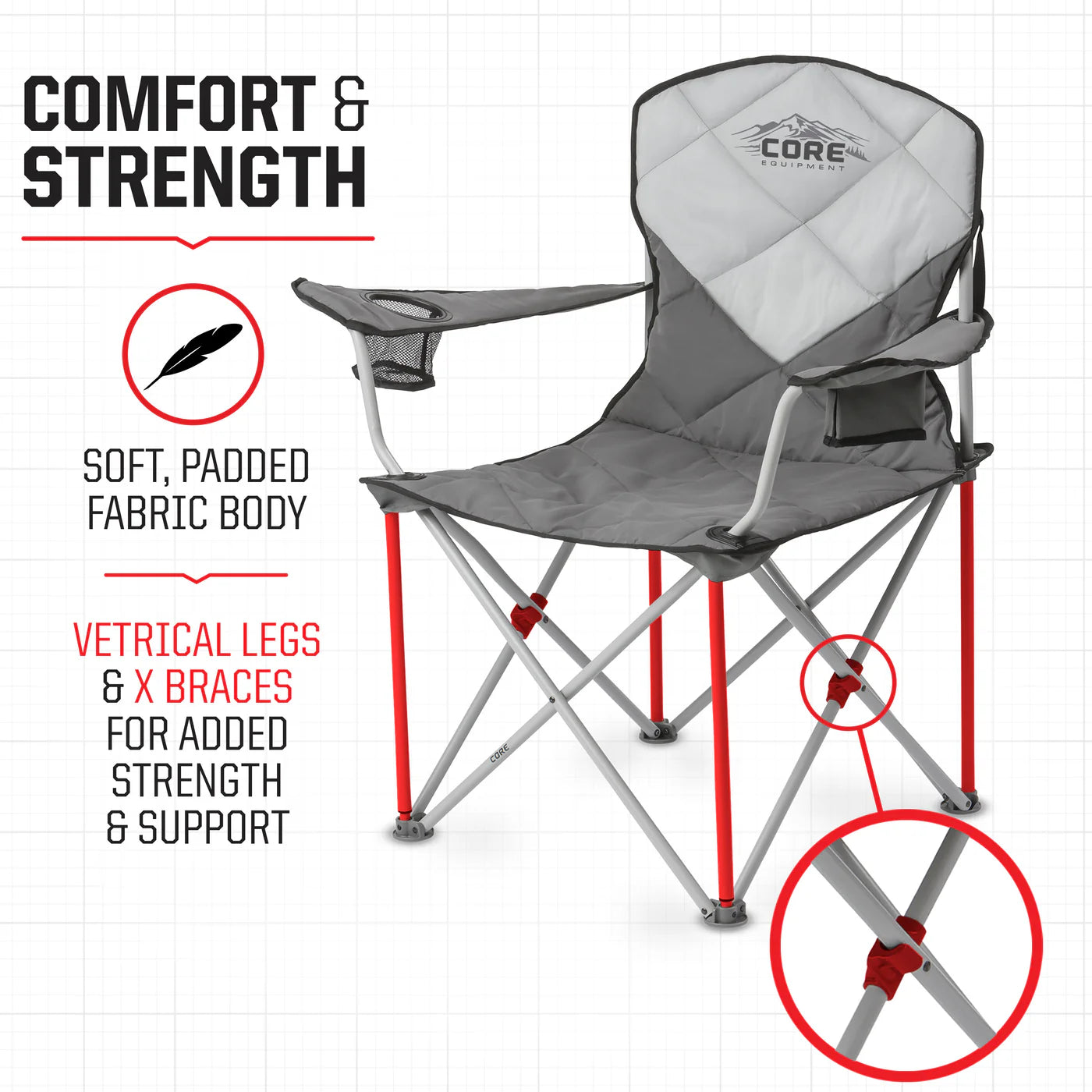 COOLBABY Padded Quad Chair - Comfortable and Durable Camp Chair with Steel Frame, Mesh Cup Holder - COOLBABY