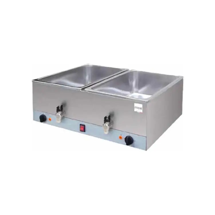Bain Marie Food Warmer – 2 Bowl Stainless Steel Heater with Drain Tap 2.4KW Made in Italy