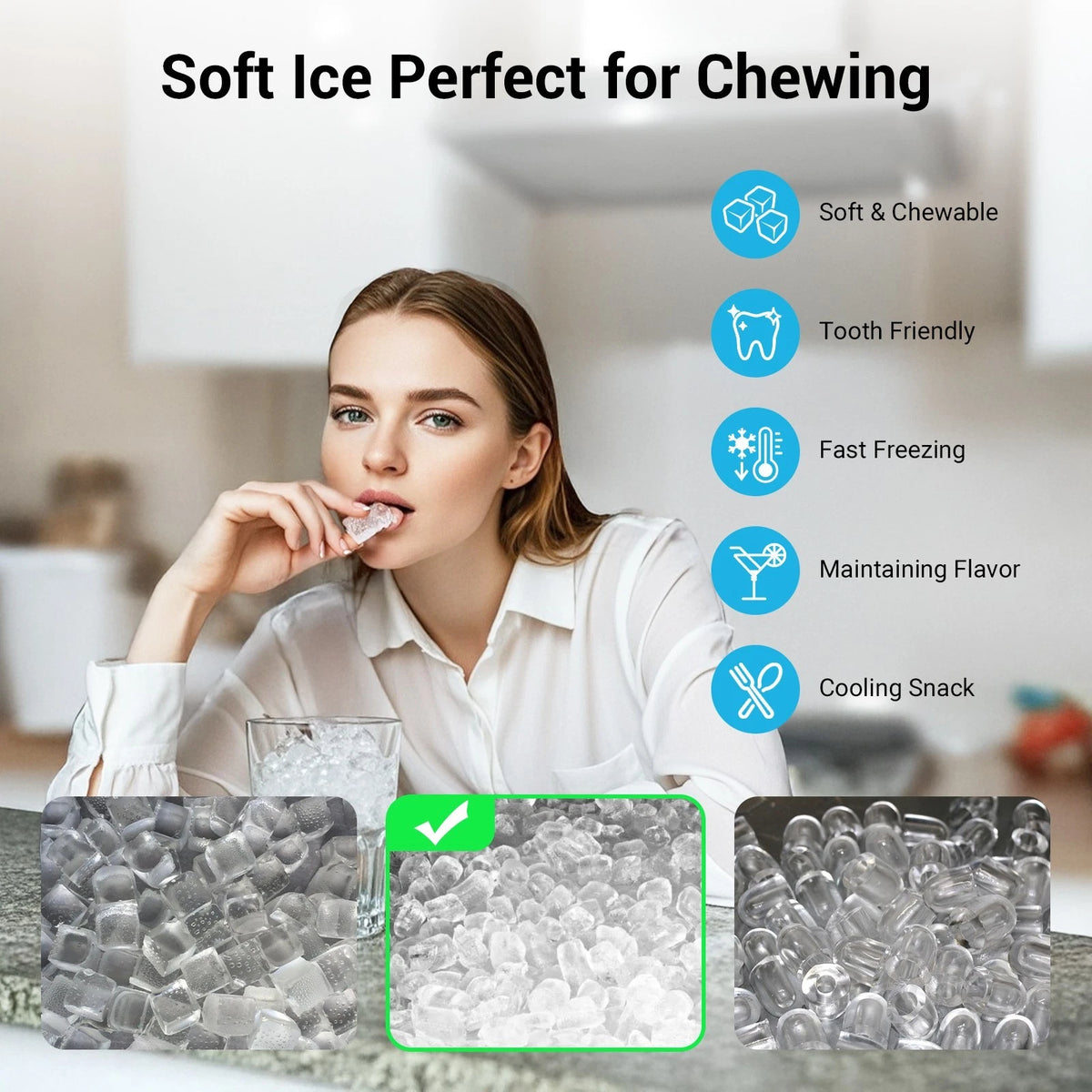 Countertop Nugget Ice Maker Machine 17kg/Day Self-Cleaning Quiet Home Ice Maker with 3L External Water Tank for Kitchen Bar