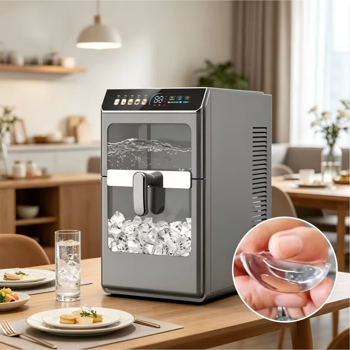 Countertop Crescent Ice Maker 12kg/24H Automatic Ice Making Machine with Self-Cleaning for Home Bar Use