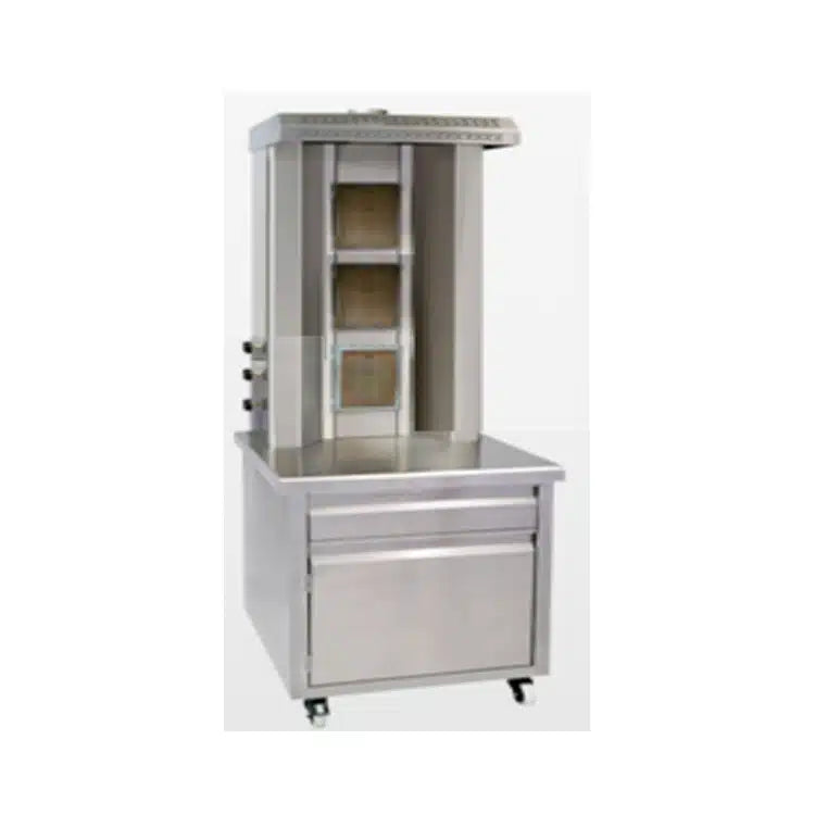Gas Shawarma Machine Under Cabinet with 4 Wheels | 3 Burner Doner Grill | AISI 304 Stainless Steel | Made in UAE