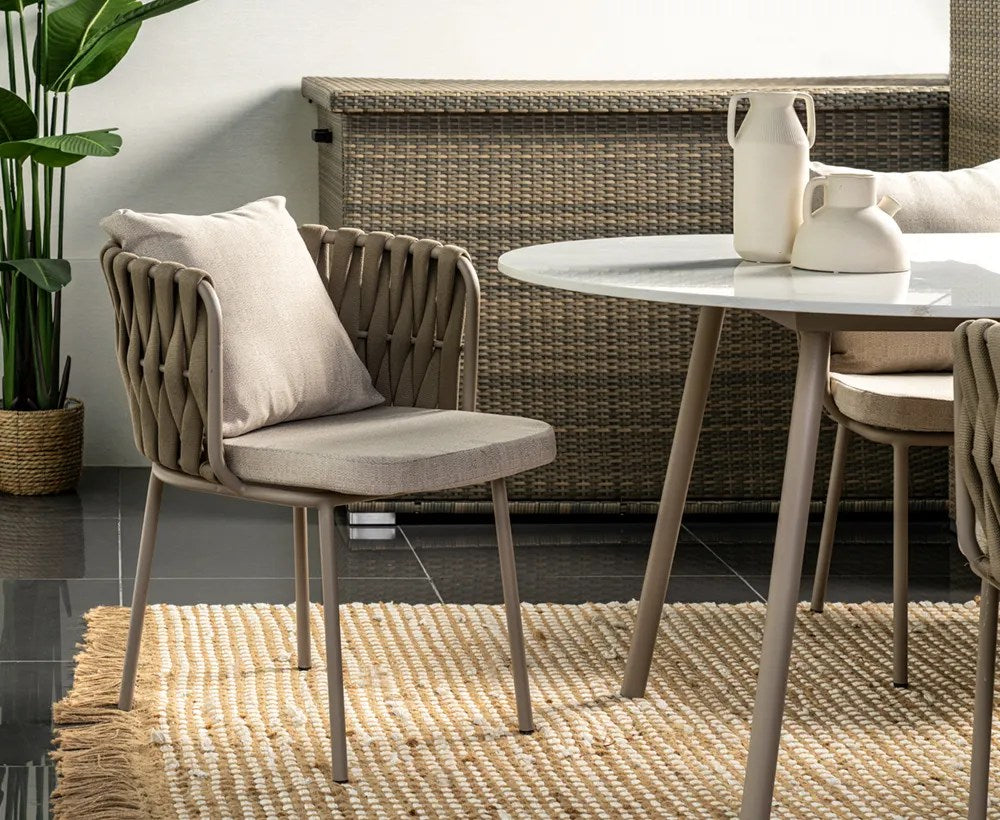 Outdoor Cushioned Single Seater Rope Weaving Dining Armchair - COOLBABY
