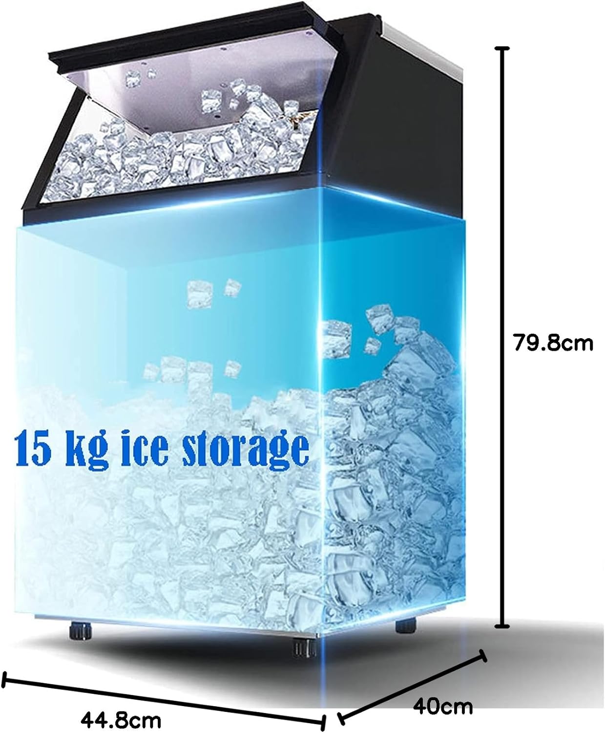Commercial Ice Maker Machine, 80kg Daily Output, Stainless Steel, LCD Display, Automatic Water Supply, 300W, 15kg Ice Storage Capacity