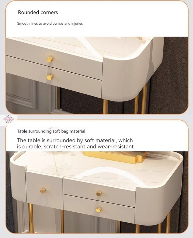 Modern Solid Wood Makeup Vanity Table Set with Smart Mirror and LED Lighting - COOLBABY