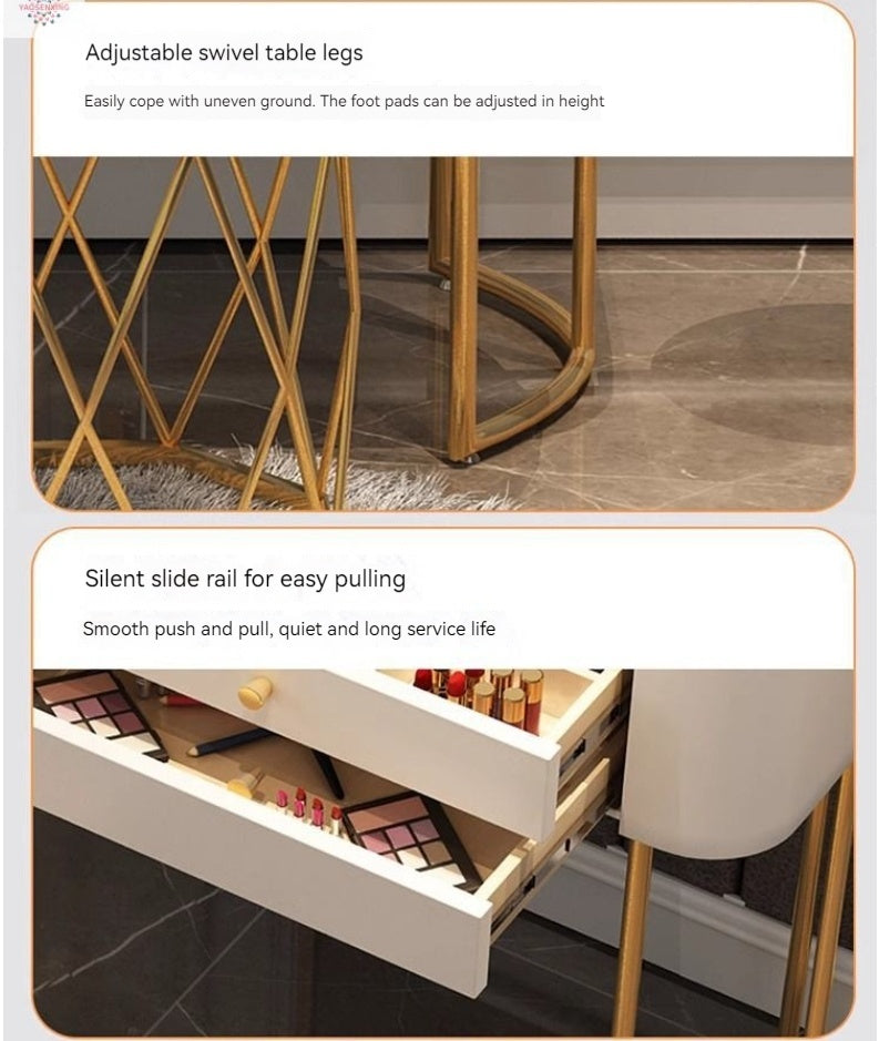 Modern Solid Wood Makeup Vanity Table Set with Smart Mirror and LED Lighting - COOLBABY