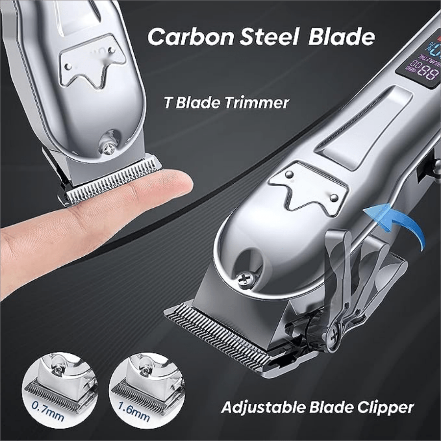 COOLBABY Professional Men's Hair Clipper Hair Cutting Kit And Zero Gap T-blade Clipper Combination Cordless Hair Clipper Set, LED Display Self-cutting Machine - COOL BABY