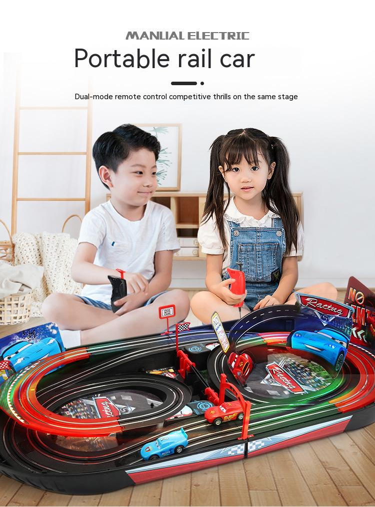 COOLBABY Twin Remote Control Racing Boys And Girls With Track Lightning McQueen Toys Electric Car Children's Racing Toys - COOL BABY