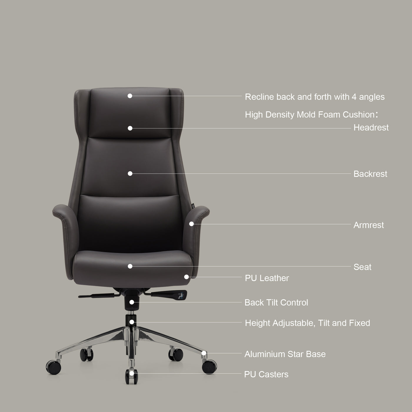 High Back Leather Office Chair - COOLBABY
