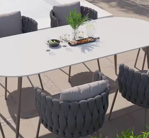 Outdoor Cushioned Single Seater Rope Weaving Dining Armchair - COOLBABY