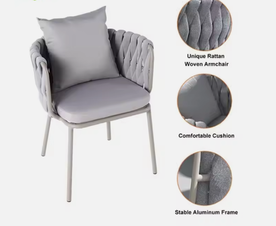 Outdoor Cushioned Single Seater Rope Weaving Dining Armchair - COOLBABY