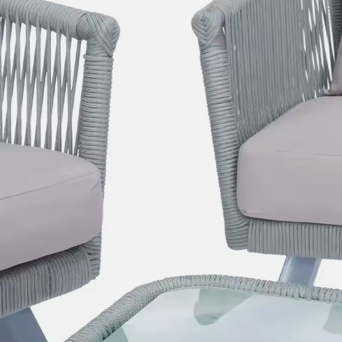 Outdoor Aluminum And Rope Dining Chair with Cushions Grey - COOLBABY