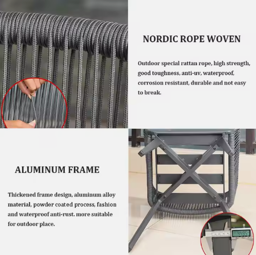 Outdoor Aluminum And Rope Dining Chair with Cushions Grey - COOLBABY