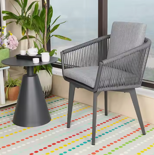Outdoor Aluminum And Rope Dining Chair with Cushions Grey - COOLBABY