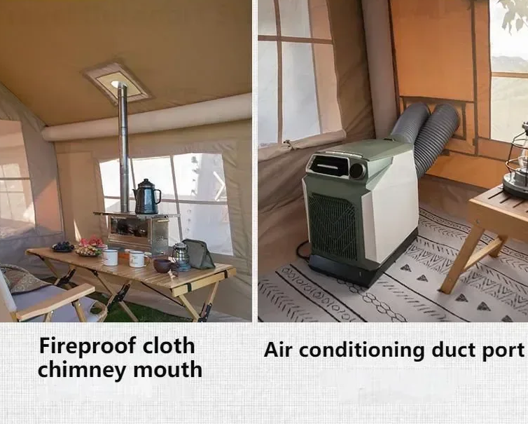 Inflatable Camping Tent Luxury Waterproof Cotton Air Tent For 4 People Family Outdoor Trip With Chimney Hole - COOLBABY