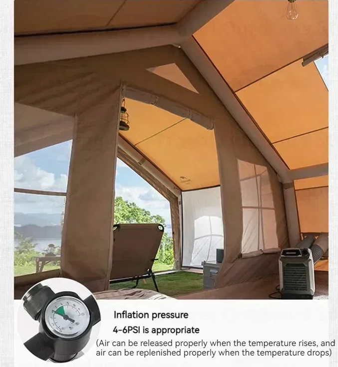 Inflatable Camping Tent Luxury Waterproof Cotton Air Tent For 4 People Family Outdoor Trip With Chimney Hole - COOLBABY