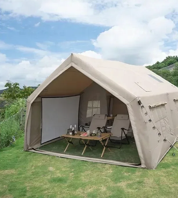 Inflatable Camping Tent Luxury Waterproof Cotton Air Tent For 4 People Family Outdoor Trip With Chimney Hole - COOLBABY