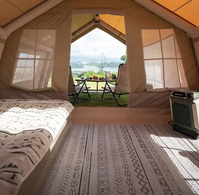 Inflatable Camping Tent Luxury Waterproof Cotton Air Tent For 4 People Family Outdoor Trip With Chimney Hole - COOLBABY