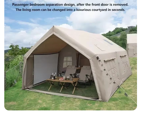 Inflatable Camping Tent Luxury Waterproof Cotton Air Tent For 4 People Family Outdoor Trip With Chimney Hole - COOLBABY