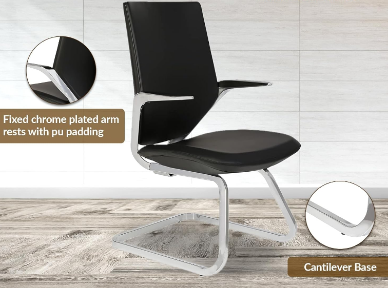 Executive Office Chair | Vinyl Back Rest | Metal/Chrome Wheel Base, Black - COOLBABY