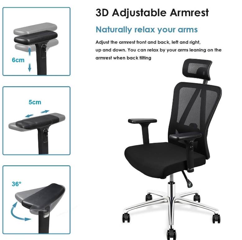 High Back Mesh Office Chair Ergonomic Chair, with Adjustable Headrest/Armrest and Lumbar Support - COOLBABY
