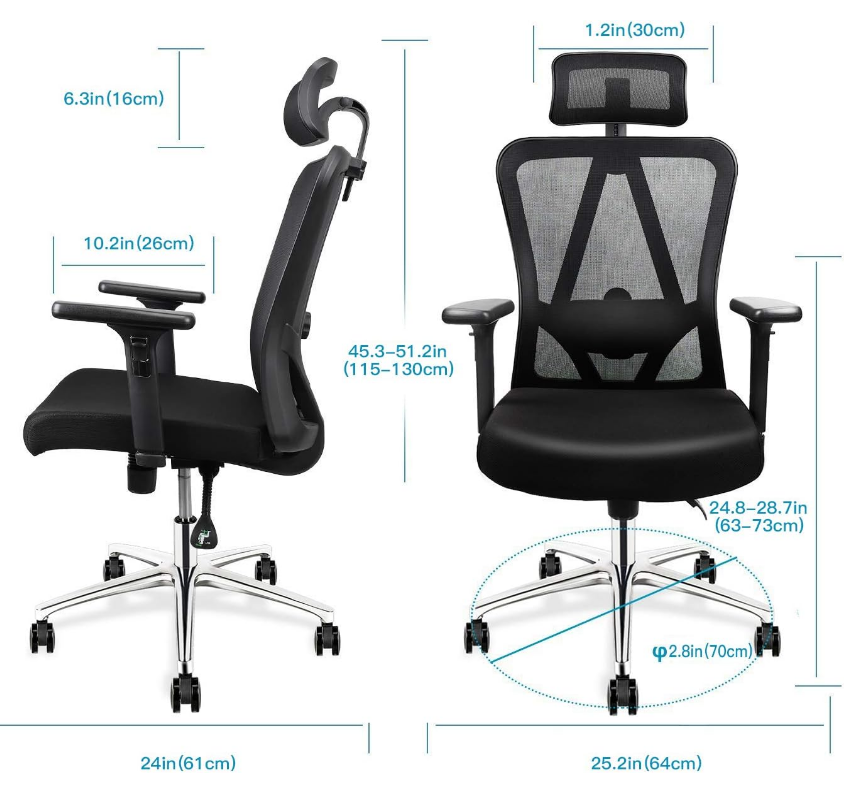 High Back Mesh Office Chair Ergonomic Chair, with Adjustable Headrest/Armrest and Lumbar Support - COOLBABY