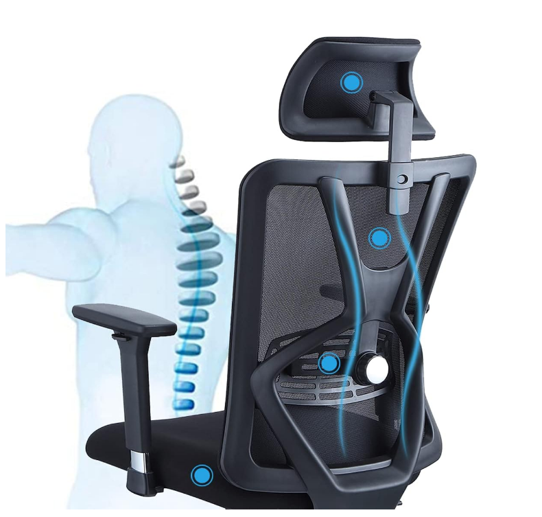 Ergonomic Office Chair - High Back Desk Chair with Adjustable Lumbar Support, Headrest & 3D Metal Armrest - 130° Rocking - COOLBABY