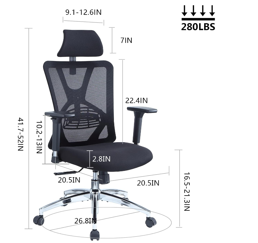 Ergonomic Office Chair - High Back Desk Chair with Adjustable Lumbar Support, Headrest & 3D Metal Armrest - 130° Rocking - COOLBABY