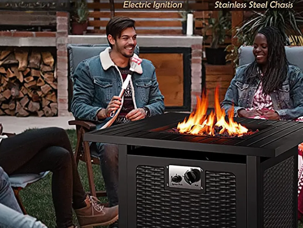 Rattan Look Fire Pit Table, 71*71*62 CM - COOLBABY
