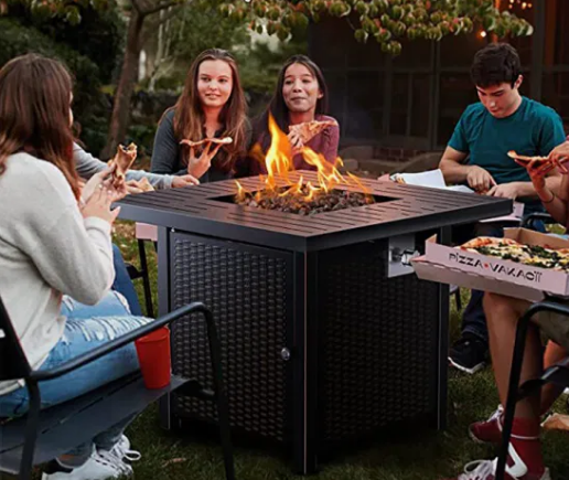 Rattan Look Fire Pit Table, 71*71*62 CM - COOLBABY