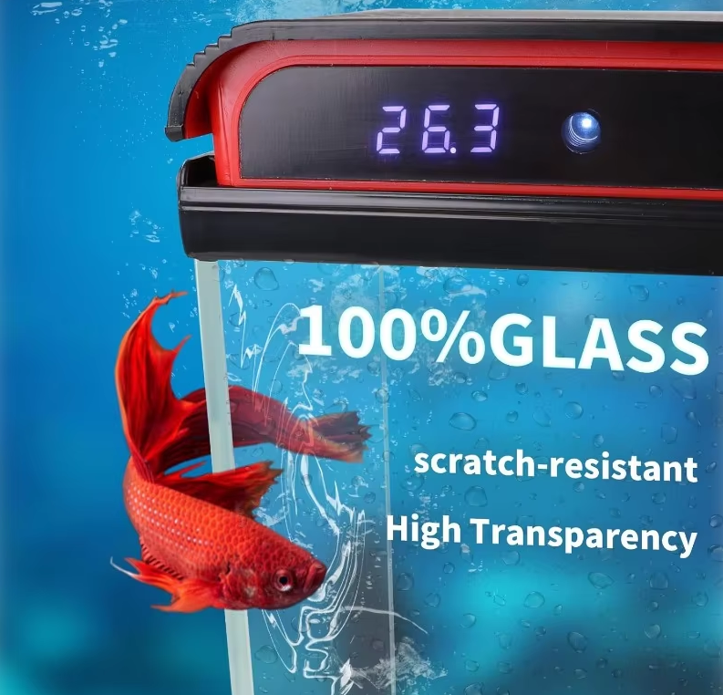 Fish Tank, 5 Gallon Glass Aquarium, With Filter And 3 LED Plant Lights And Water Temperature Detection System - COOLBABY
