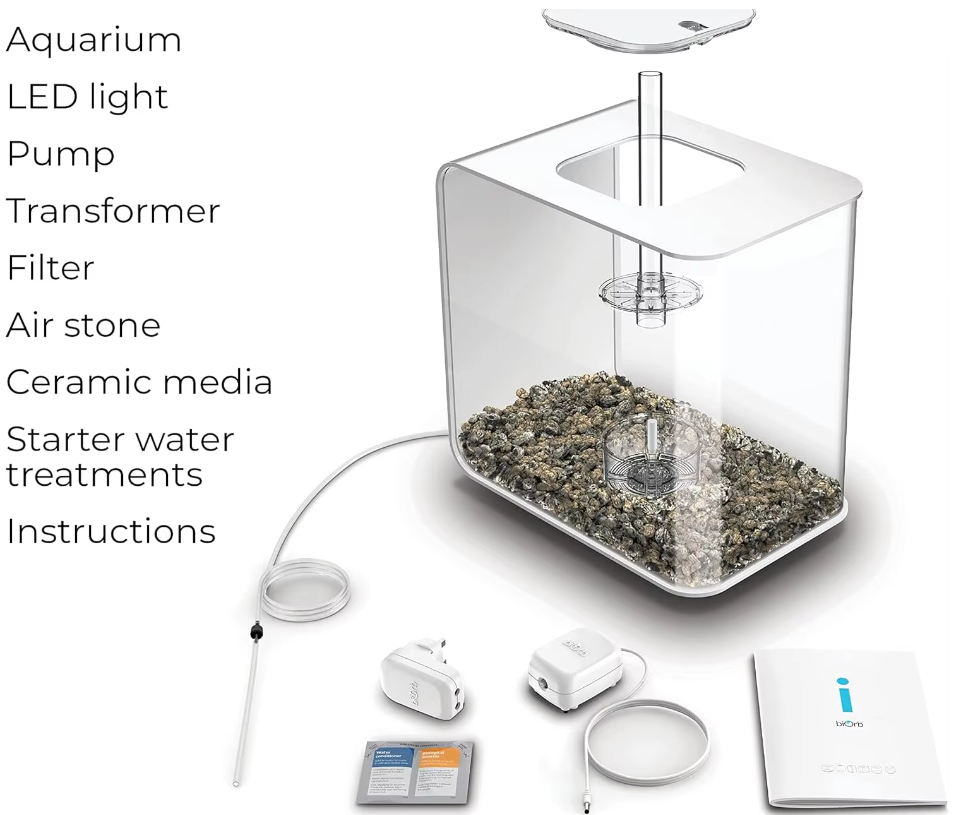 8-Gallon Aquarium With White LED Lights, Modern Tank For Tabletop Display White - COOLBABY