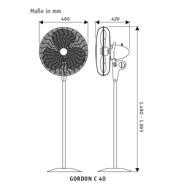 Pedestal Fan, Standing Fan Adjustable Height up to 1893 mm, 3 Speeds - COOLBABY