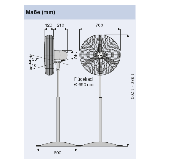 Stand Pedestal Fan for commercial use, height adjustable up to 1700 mm with stable design - COOLBABY