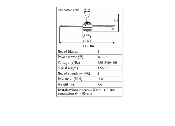 3 Blades Ceiling Fan ø132 With Pull Chain With 3 Speed - COOLBABY
