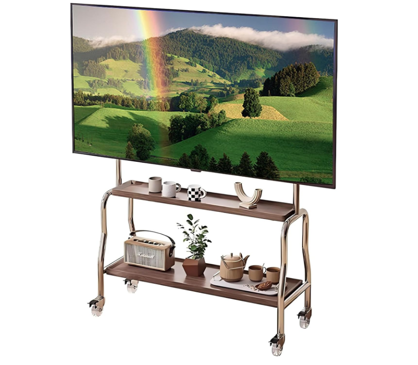 COOLBABY Mobile TV Stand for 43-75 Inch TVs, Rolling TV Cart with Double Shelf and Silent Wheels, Universal TV Floor Stand with Stainless Steel Bracket for Living Room, Bedroom, Office, Hotel - COOLBABY