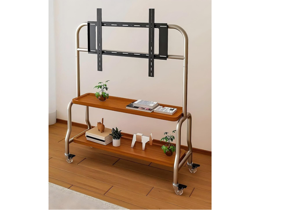 COOLBABY Mobile TV Stand for 43-75 Inch TVs, Rolling TV Cart with Double Shelf and Silent Wheels, Universal TV Floor Stand with Stainless Steel Bracket for Living Room, Bedroom, Office, Hotel - COOLBABY